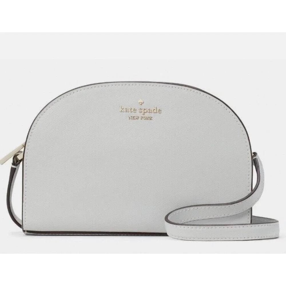 Kate Spade Perry Light Gray Saffiano Leather Dome‎ Crossbody Old Money NWOT